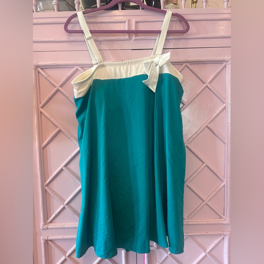 Roaman's Teal and White Swim Dress